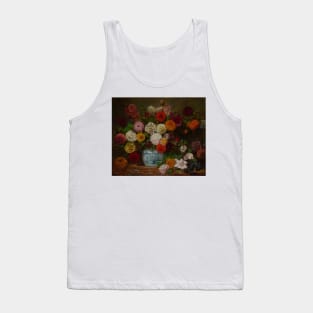 Still Life with Dahlias, Zinnias, Hollyhocks and Plums by Eugene Delacroix Tank Top